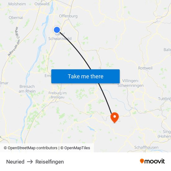 Neuried to Reiselfingen map