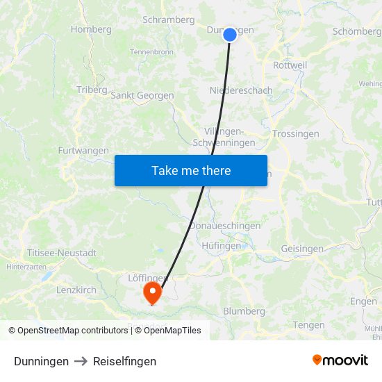 Dunningen to Reiselfingen map