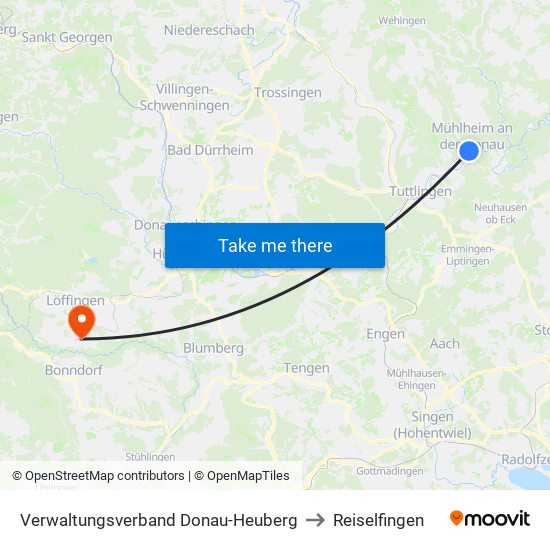 Verwaltungsverband Donau-Heuberg to Reiselfingen map