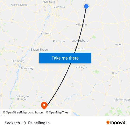 Seckach to Reiselfingen map