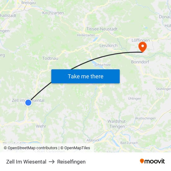 Zell Im Wiesental to Reiselfingen map