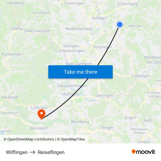 Wilflingen to Reiselfingen map