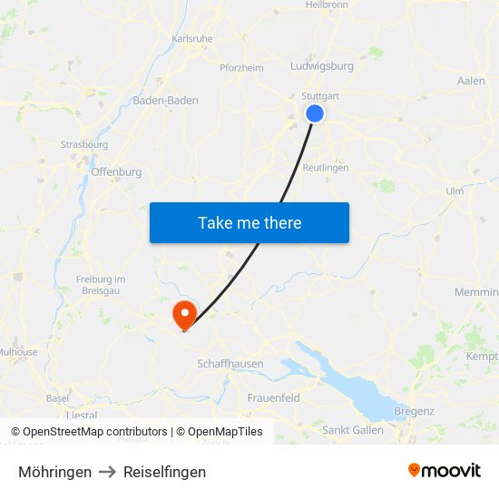 Möhringen to Reiselfingen map