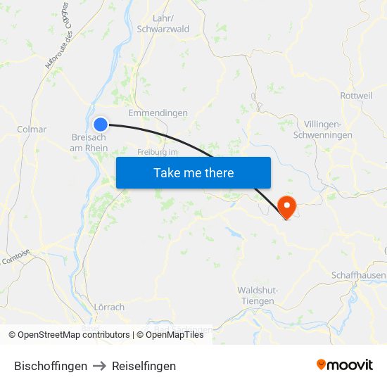 Bischoffingen to Reiselfingen map