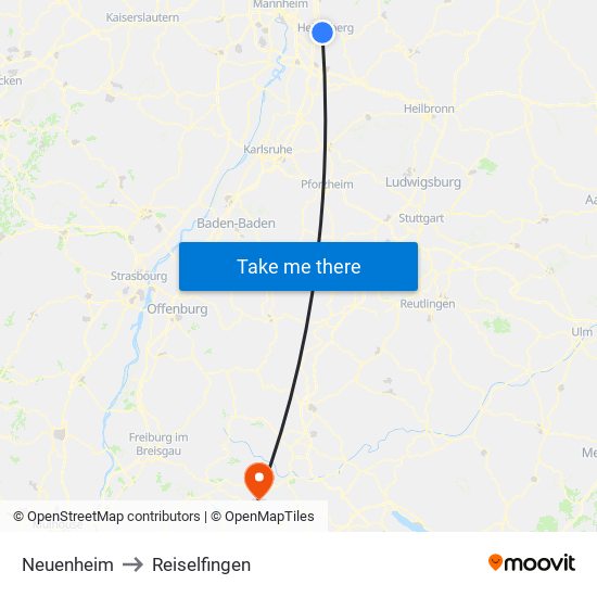 Neuenheim to Reiselfingen map
