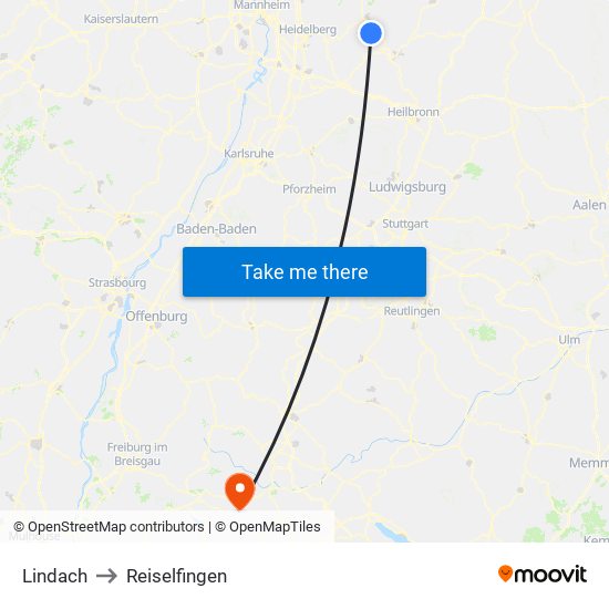 Lindach to Reiselfingen map