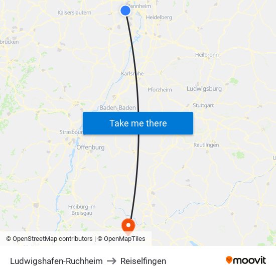 Ludwigshafen-Ruchheim to Reiselfingen map