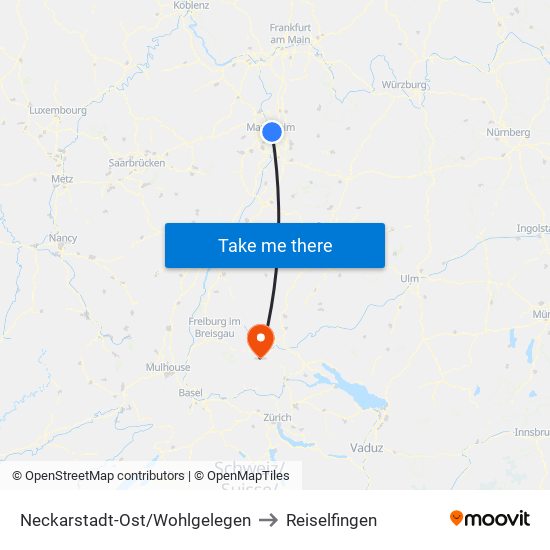 Neckarstadt-Ost/Wohlgelegen to Reiselfingen map