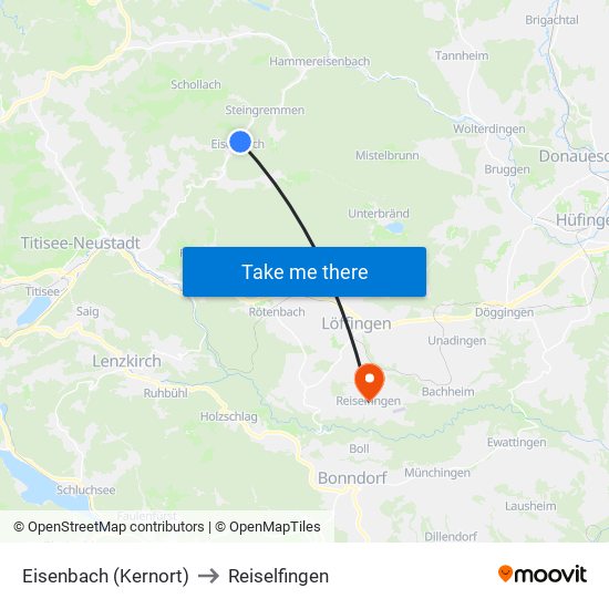 Eisenbach (Kernort) to Reiselfingen map