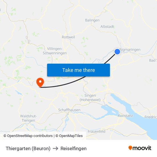 Thiergarten (Beuron) to Reiselfingen map