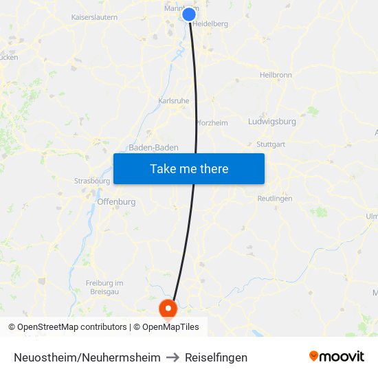 Neuostheim/Neuhermsheim to Reiselfingen map