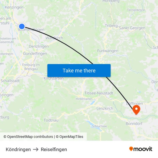 Köndringen to Reiselfingen map