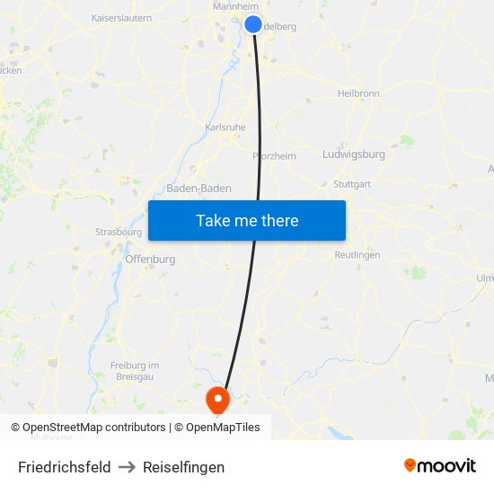 Friedrichsfeld to Reiselfingen map