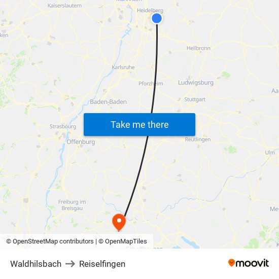 Waldhilsbach to Reiselfingen map