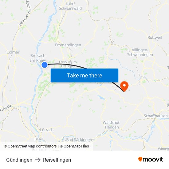 Gündlingen to Reiselfingen map