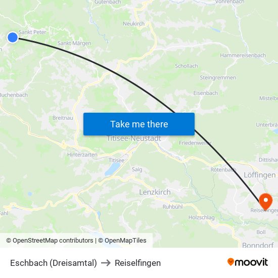 Eschbach (Dreisamtal) to Reiselfingen map