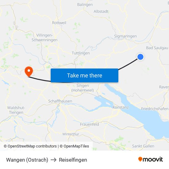 Wangen (Ostrach) to Reiselfingen map