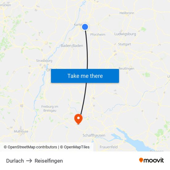 Durlach to Reiselfingen map