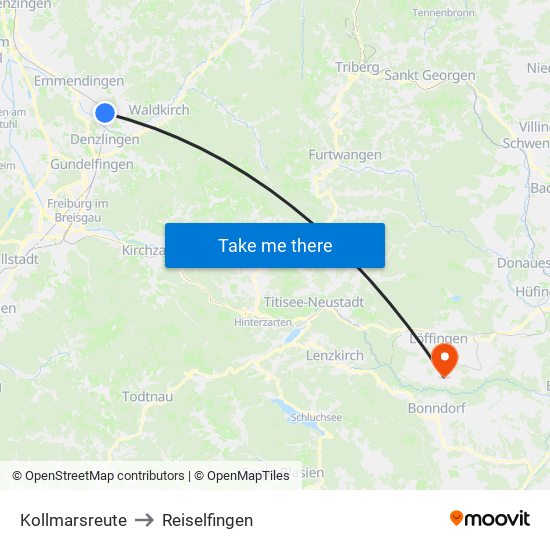 Kollmarsreute to Reiselfingen map