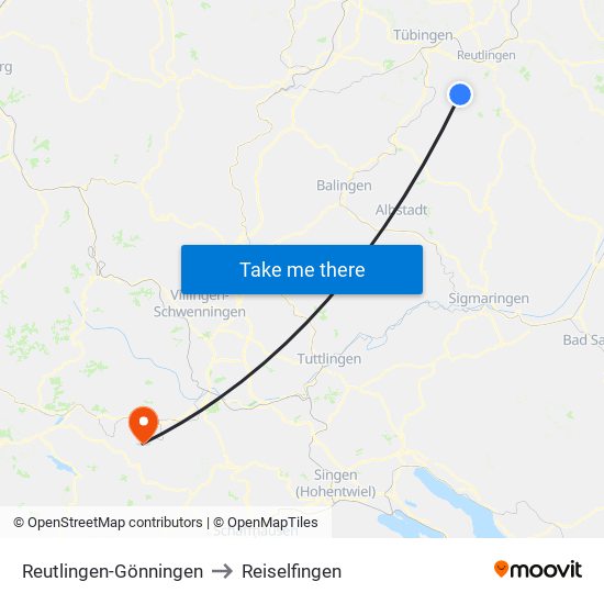 Reutlingen-Gönningen to Reiselfingen map