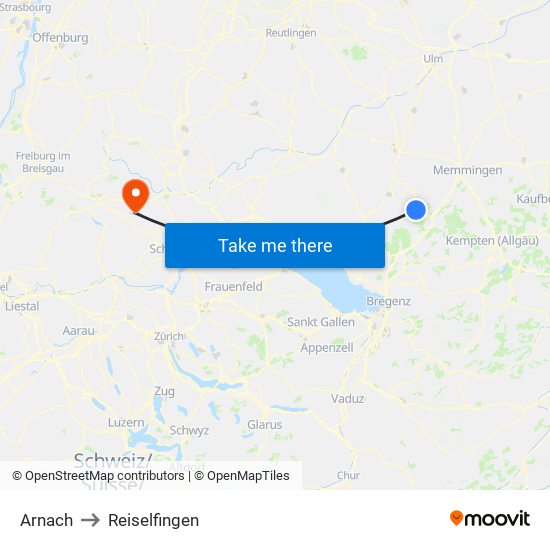 Arnach to Reiselfingen map