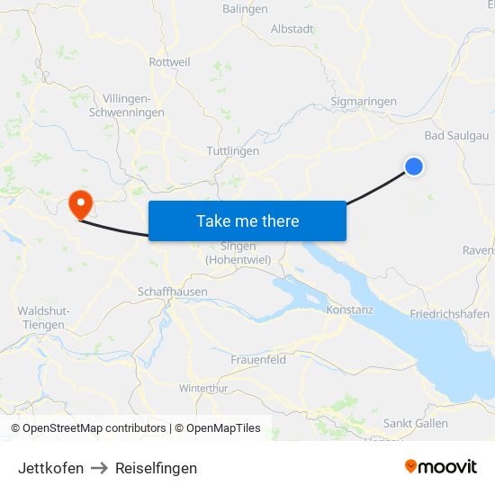 Jettkofen to Reiselfingen map