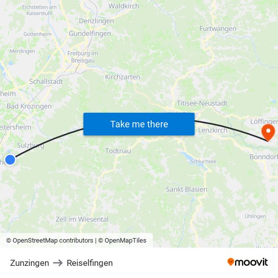 Zunzingen to Reiselfingen map