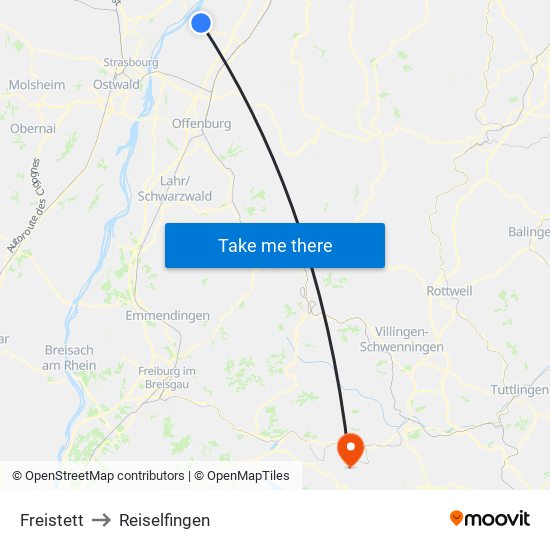 Freistett to Reiselfingen map