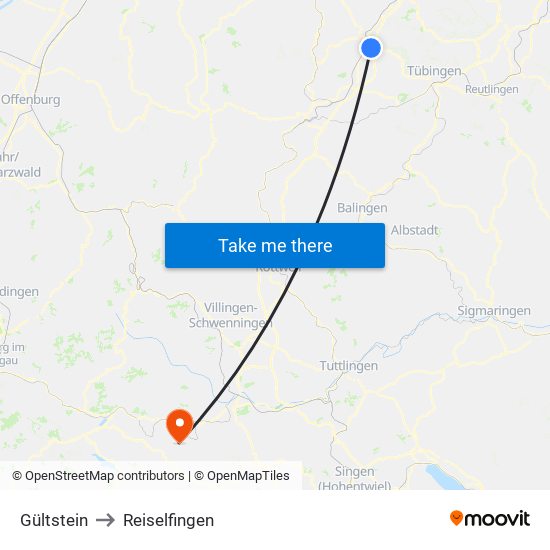 Gültstein to Reiselfingen map