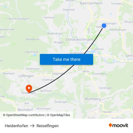 Heidenhofen to Reiselfingen map