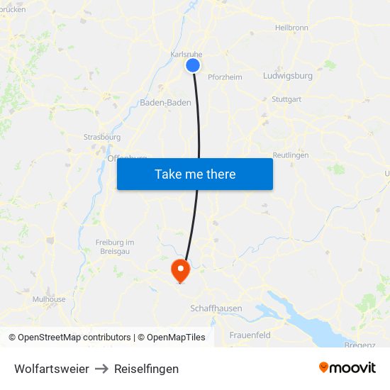 Wolfartsweier to Reiselfingen map