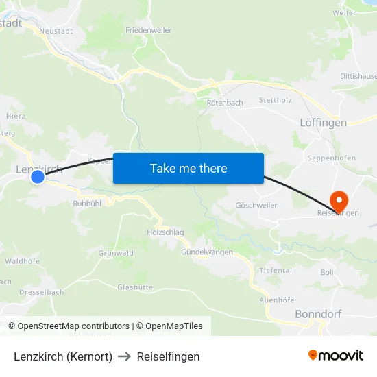 Lenzkirch (Kernort) to Reiselfingen map