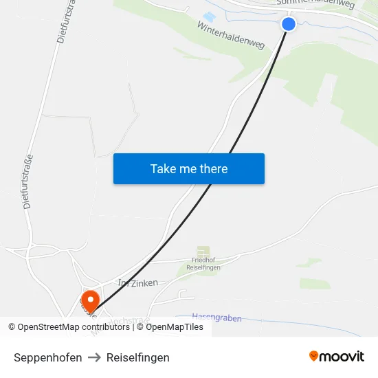 Seppenhofen to Reiselfingen map