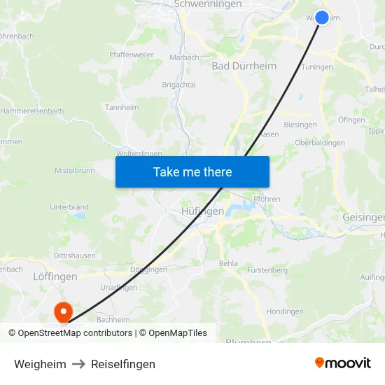 Weigheim to Reiselfingen map