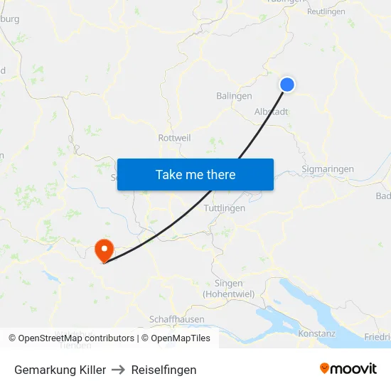 Gemarkung Killer to Reiselfingen map