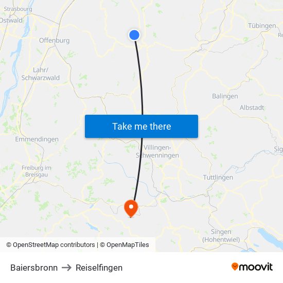 Baiersbronn to Reiselfingen map