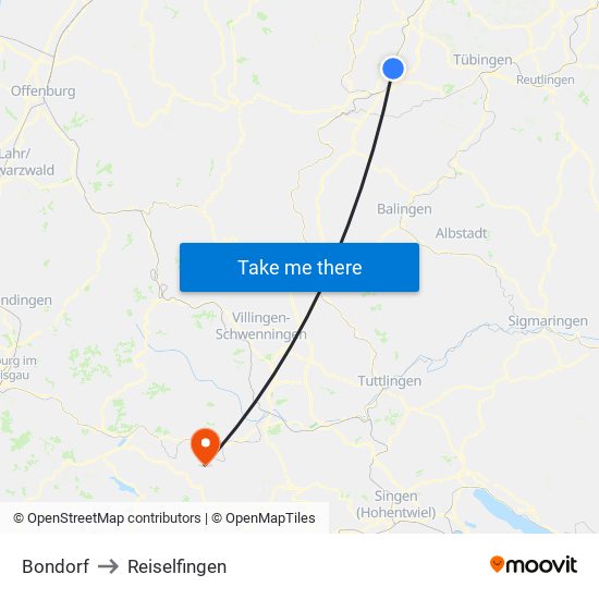 Bondorf to Reiselfingen map