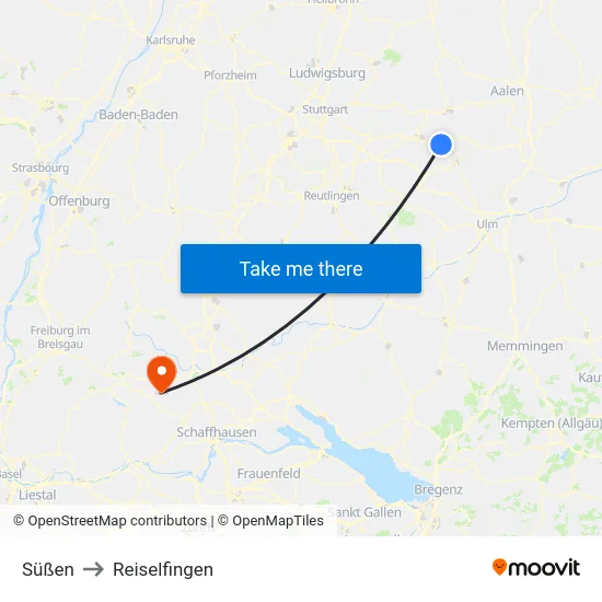 Süßen to Reiselfingen map
