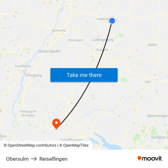 Obersulm to Reiselfingen map