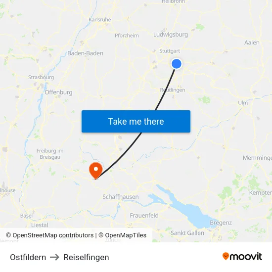 Ostfildern to Reiselfingen map