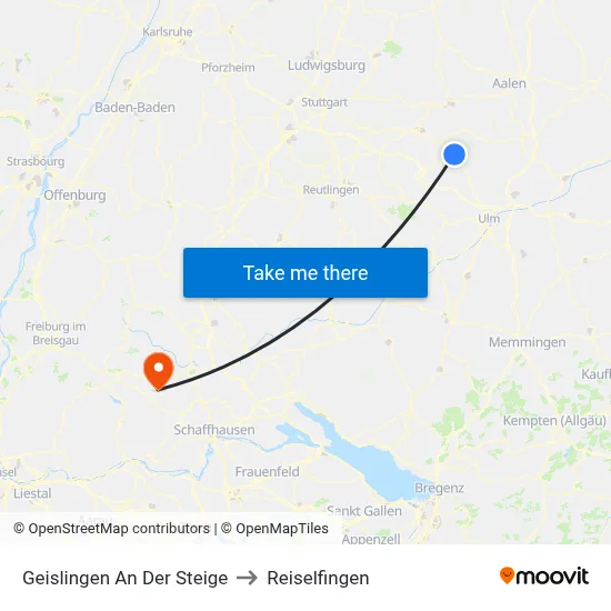 Geislingen An Der Steige to Reiselfingen map