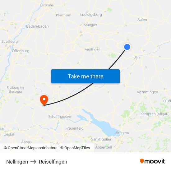 Nellingen to Reiselfingen map