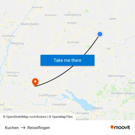 Kuchen to Reiselfingen map