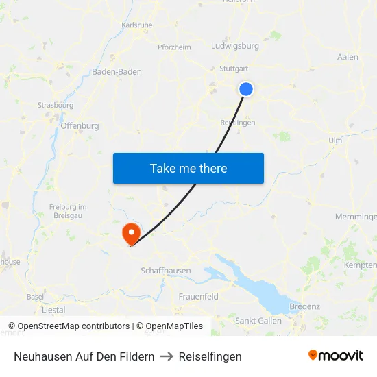 Neuhausen Auf Den Fildern to Reiselfingen map