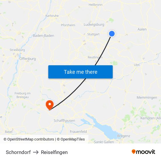 Schorndorf to Reiselfingen map