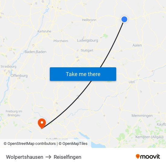 Wolpertshausen to Reiselfingen map