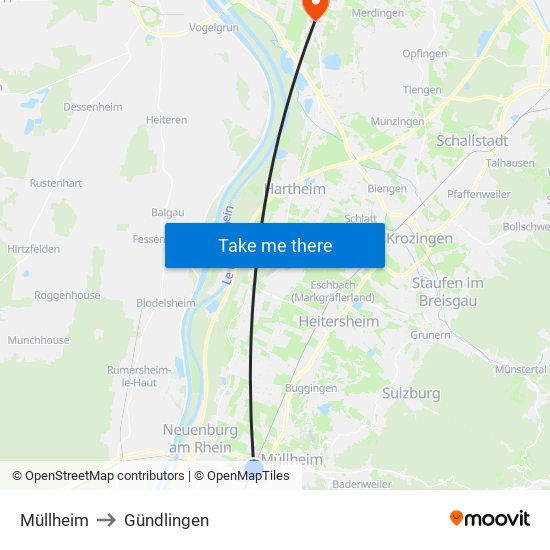 Müllheim to Gündlingen map