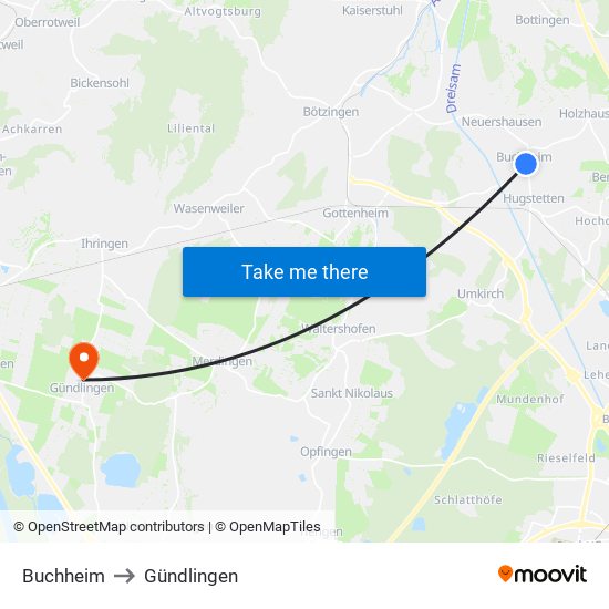 Buchheim to Gündlingen map