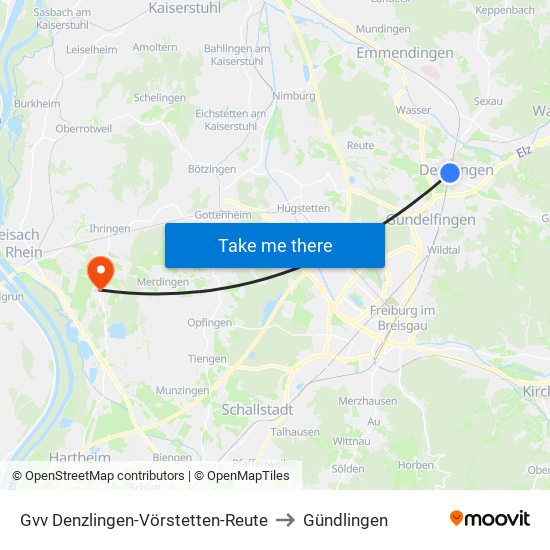 Gvv Denzlingen-Vörstetten-Reute to Gündlingen map