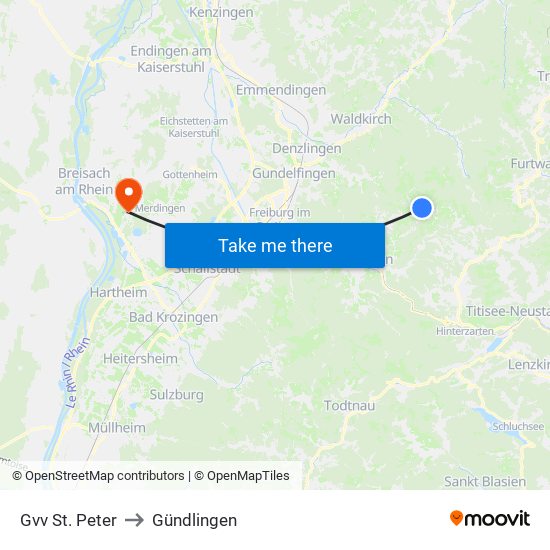 Gvv St. Peter to Gündlingen map